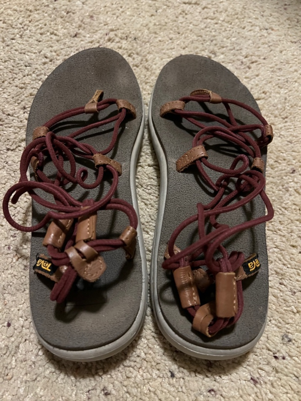 Teva Women's Burgundy Lace-Up Sandals with Brown Accents